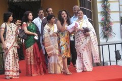 Veteran Assamese actress Smt. Jnanada Kakati, Smt. Vidya Rao, accalimed actor Sri Om Puri, Director Sri Jahnu Barua, Chairperson ASFFDC Smt.Bobbeeta Sharma, ASFFDC MD Smt.Nazreen Ahmed and Commissioner Culture Govt of Assam Sri Swapnanil Barua at red carpet Goa.