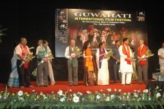 (L to R) - Director Altaf Muzid, Commissioner Culture Swapnanil Barua, Film Critic Apurba Sarma,  Chairperson ASFFDC Bobbeeta Sharma, Minister Culture Hemoprova Saikia, Chief Minister Assam Tarun Gogoi, CEO Films Division Kuldeep Singh